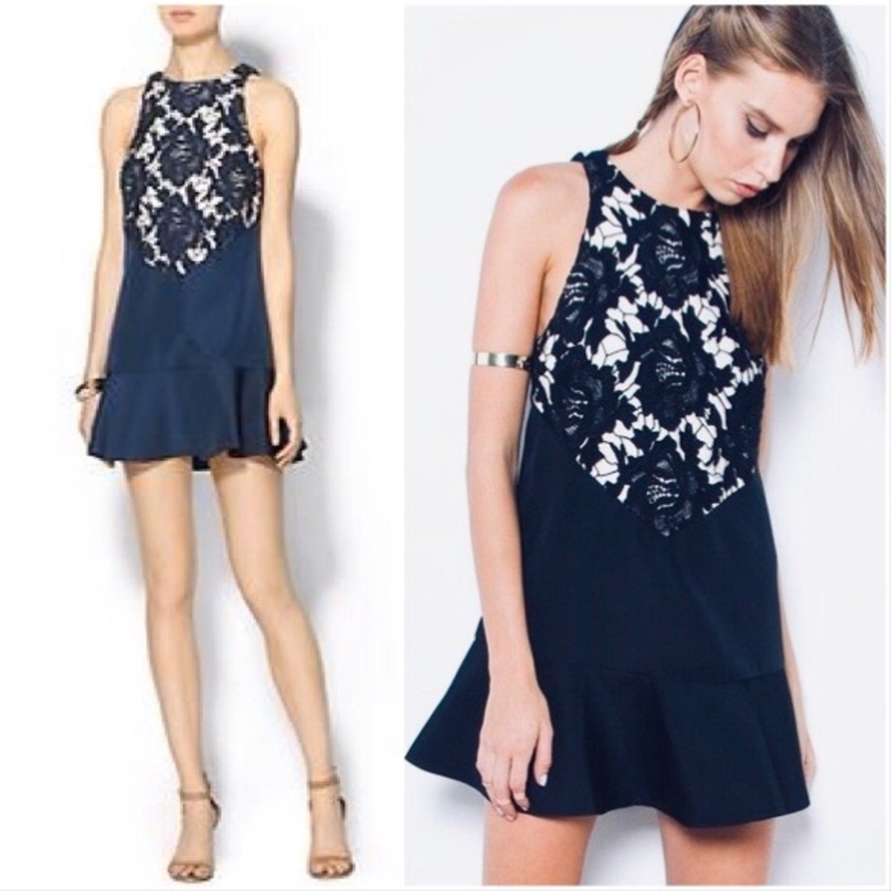 Keepsake Waiting For You Lace Mini Flounce Dress